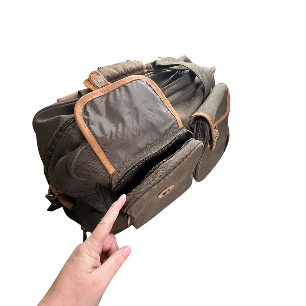 Cabelas Canvas Leather Trim Duffel Bag Brown Travel Luggage Weekend Bag